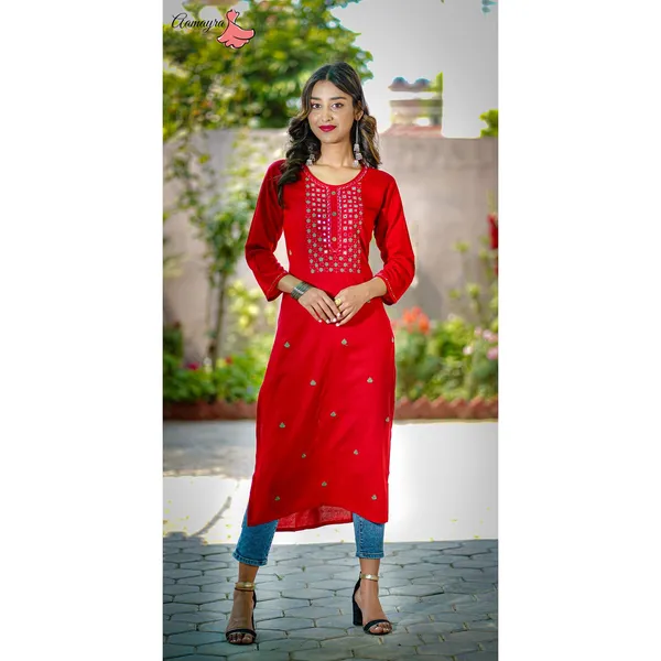 Red Straight Kurti For Women From Aamayra Fashion House